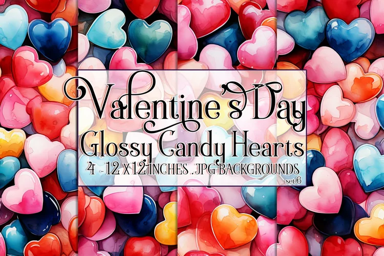 Valentine's Day, Glossy Candy Hearts Patterns, Seamless, s6