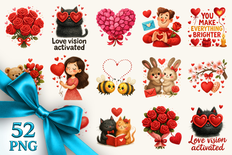 Valentines Day clipart printable sublimation bundle png