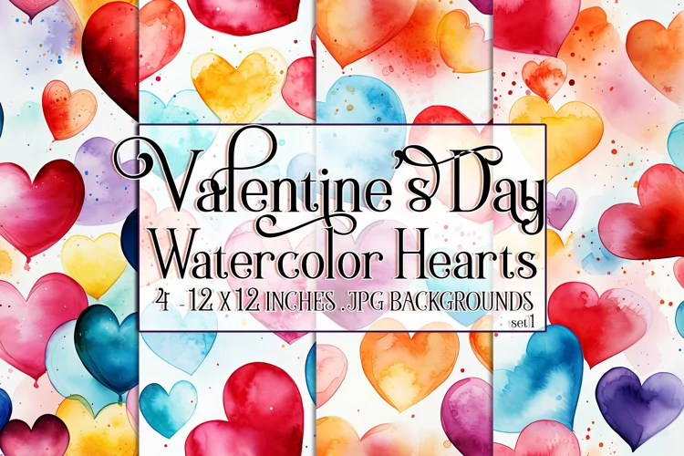 Valentine's Day, Watercolor Hearts Patterns, Seamless, s1