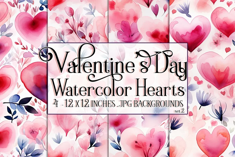Valentine's Day, Watercolor Hearts Patterns, Seamless, s2