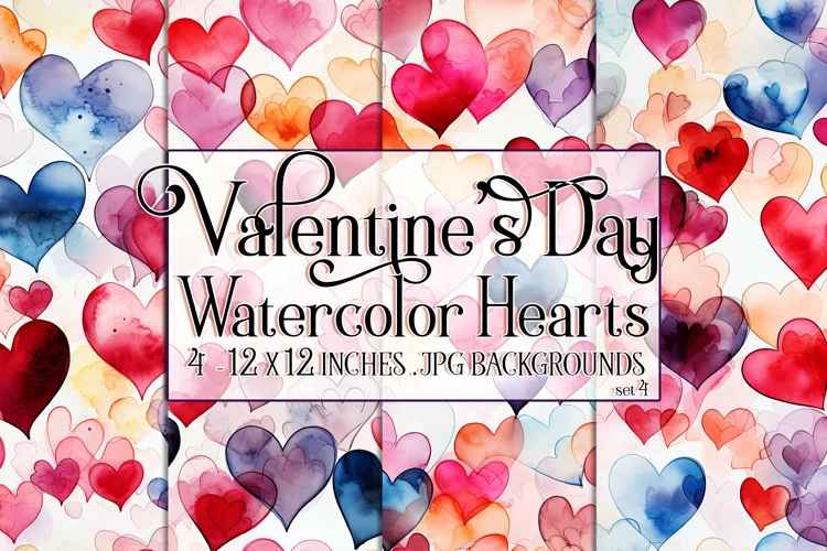 Valentine's Day, Watercolor Hearts Patterns, Seamless, s4
