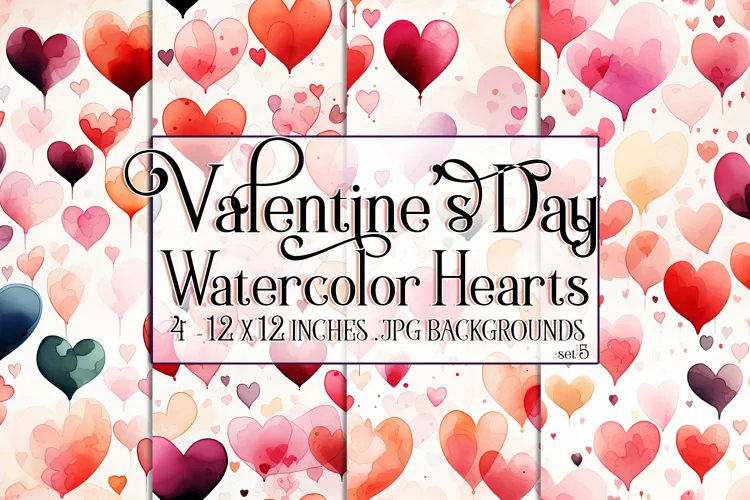Valentine's Day, Watercolor Hearts Patterns, Seamless, s5
