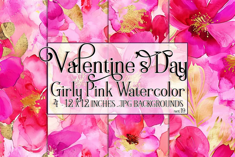 Valentine's Day, Girly Pink Watercolor Seamless Patterns, 19