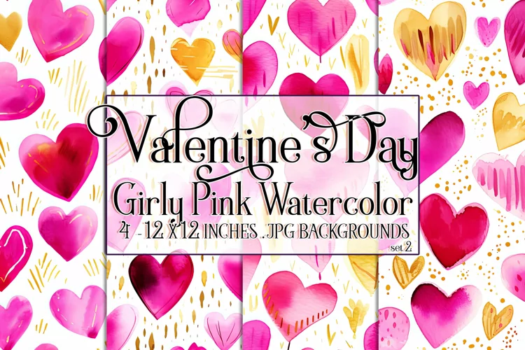 Valentine's Day, Girly Pink Watercolor Seamless Patterns, s2