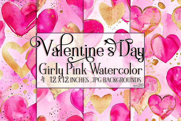 Valentines Day, Girly Pink Watercolor Seamless Patterns, 20
