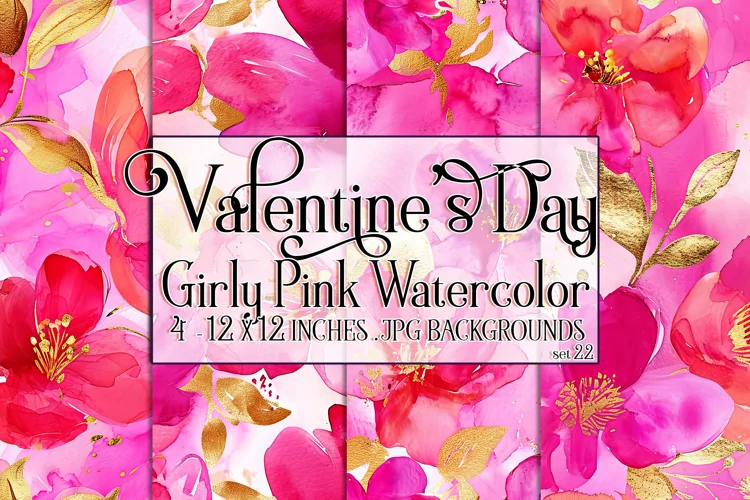 Valentine's Day, Girly Pink Watercolor Seamless Patterns, 22