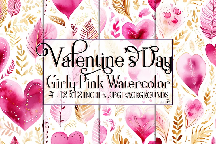 Valentine's Day, Girly Pink Watercolor Seamless Patterns, s9