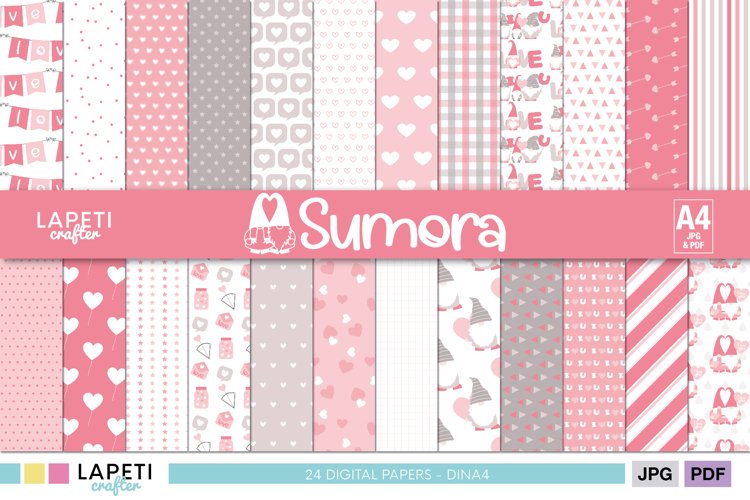 Valentines Day Digital Paper Pack | Valentines Gnomes Paper