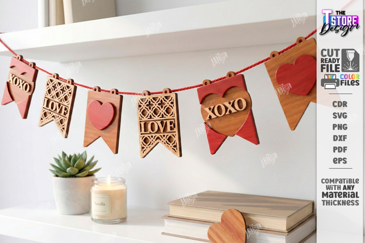 Valentines Day Garland Laser Cut | Heart and Love Bunting S