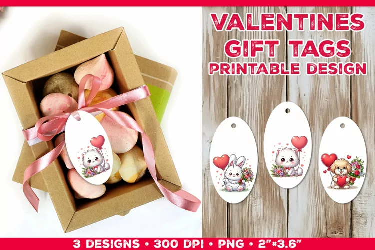 Adorable Valentine’s Day Gift Tags with Bunny, Puppy, Kitten