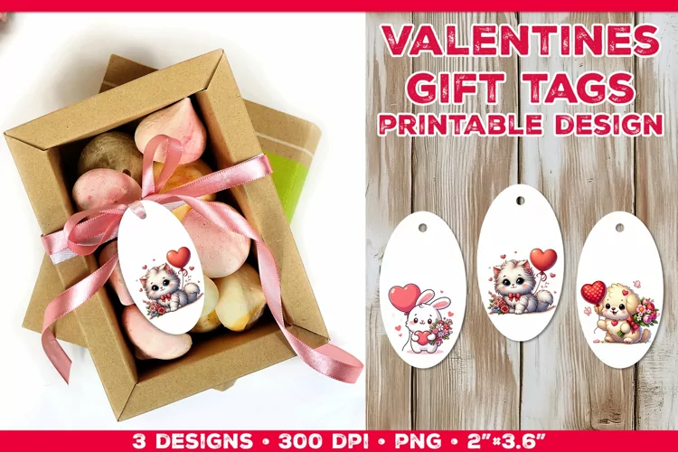 Adorable Valentine’s Day Gift Tags with Bunny, Puppy, Kitten