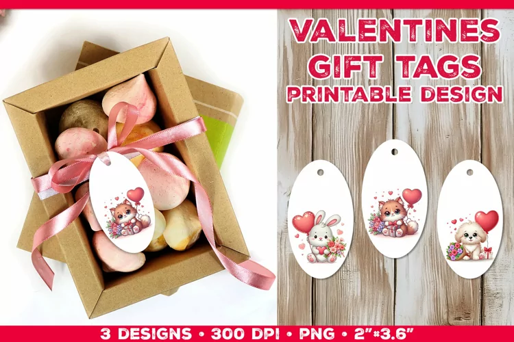 Adorable Valentine’s Day Gift Tags with Bunny, Puppy, Kitten