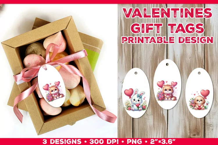 Adorable Valentine’s Day Gift Tags with Bunny, Puppy, Kitten