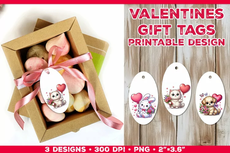 Adorable Valentine’s Day Gift Tags with Bunny, Puppy, Kitten