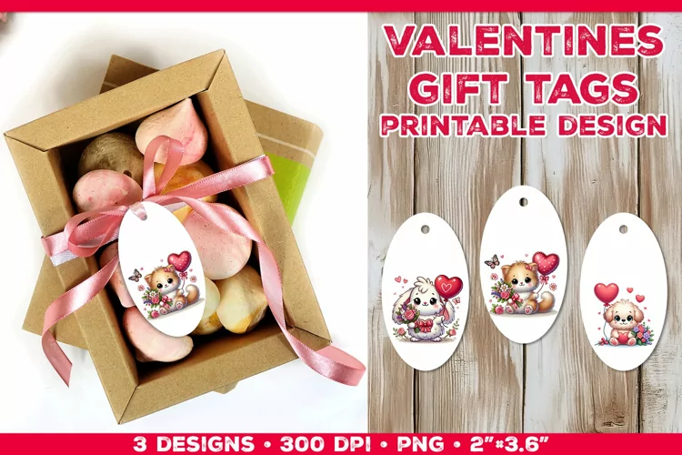 Adorable Valentine’s Day Gift Tags with Bunny, Puppy, Kitten