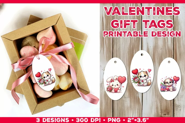 Adorable Valentine’s Day Gift Tags with Bunny, Puppy, Kitten