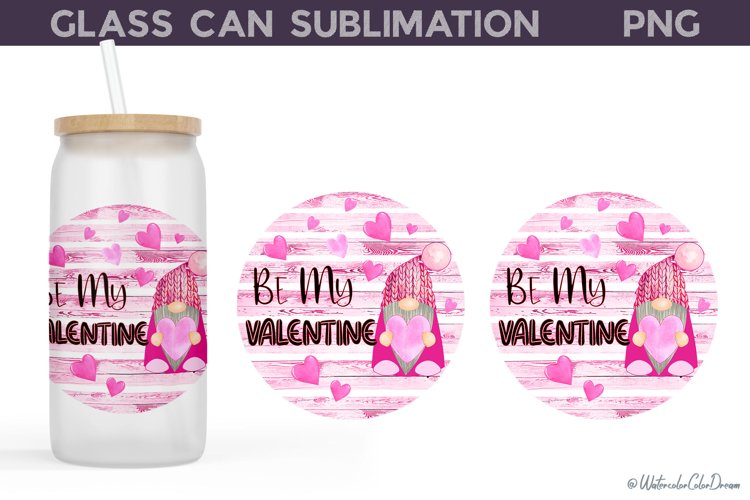 Valentines Day Glass Can Wrap | Valentines Gnome Libbey example image 1