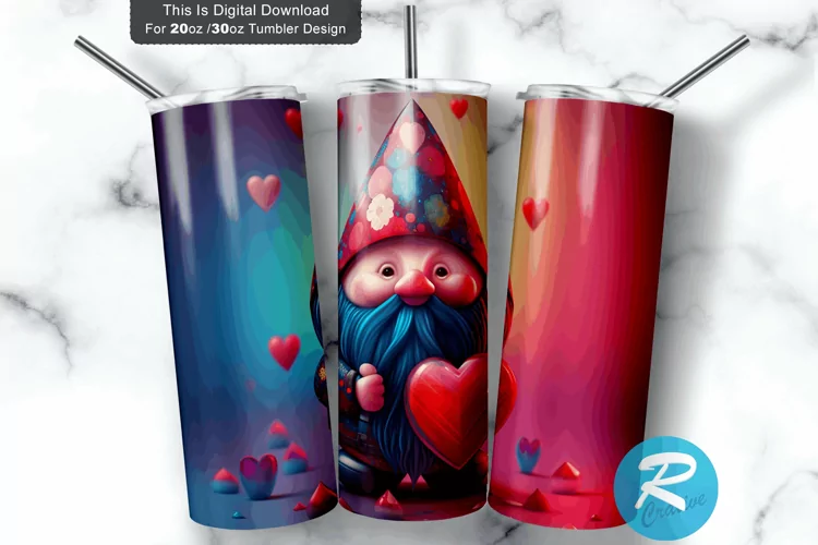 Valentine s Gnome Colorful 20oz/30oz Skinny Tumbler