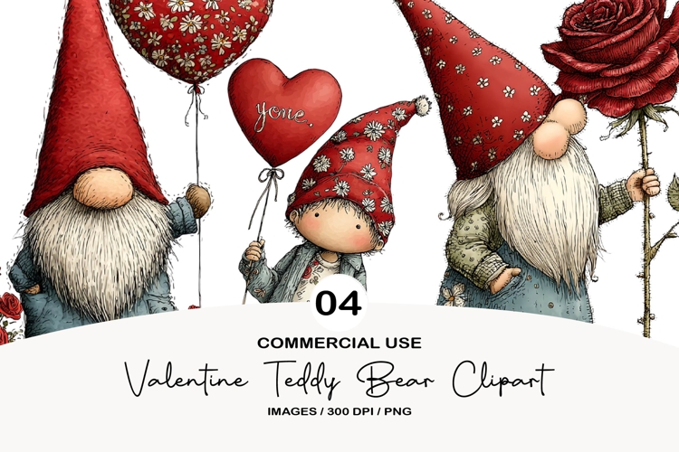 valentines gnome with flowers clipart