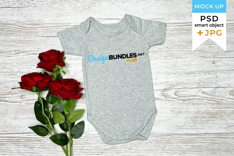 Valentines Day mockup Gray bodysuit | Baby bodysuit mockup