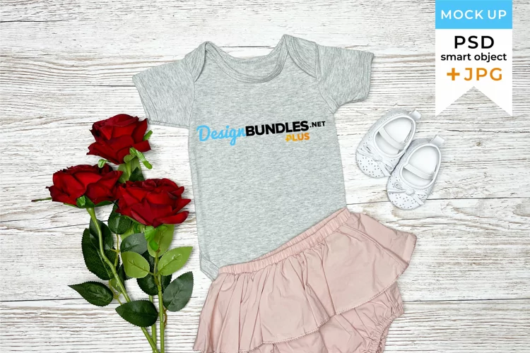 Valentines Day mockup Gray bodysuit with pink shorts