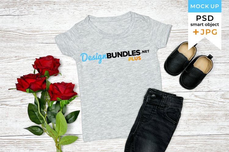 Gray T-shirt Mockup Valentine's Day | Kids T-shirt mockup example image 1