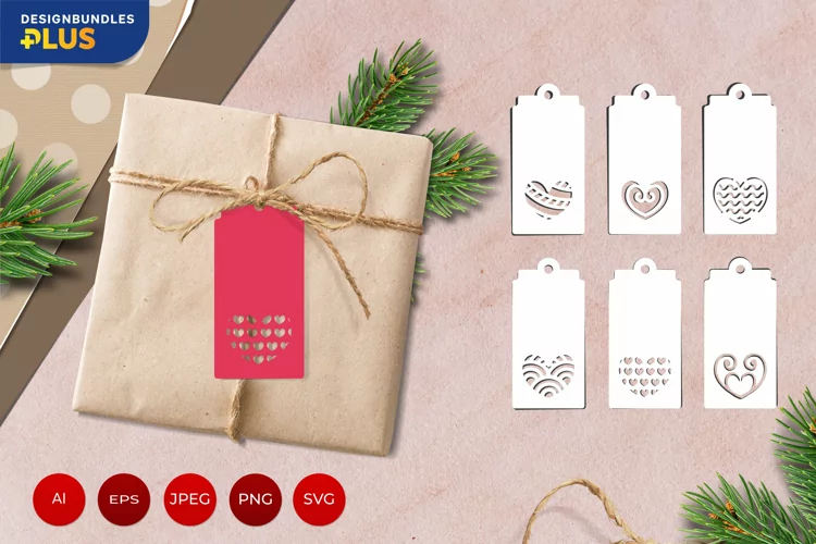Heart with Different Motif Gift Tag SVG Paper Cutting Set