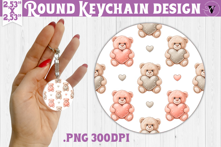 Round keychain | Valentine pattern | Valentines day