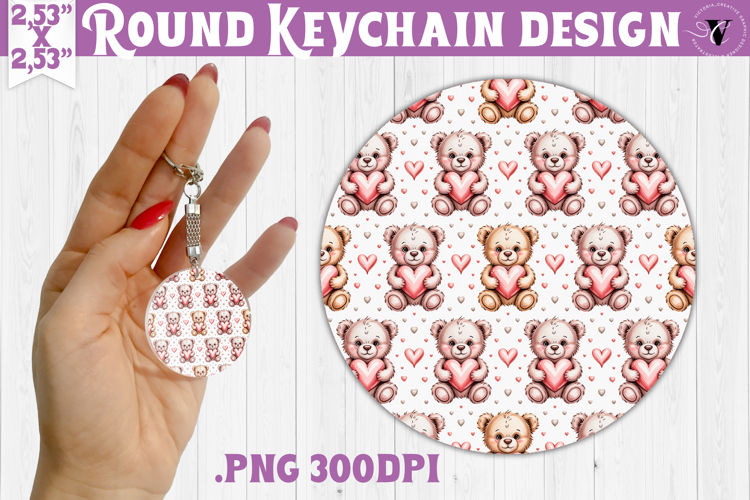 Round keychain | Valentine pattern | Valentines day