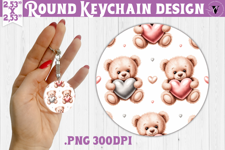 Round keychain | Valentine pattern | Valentine's day