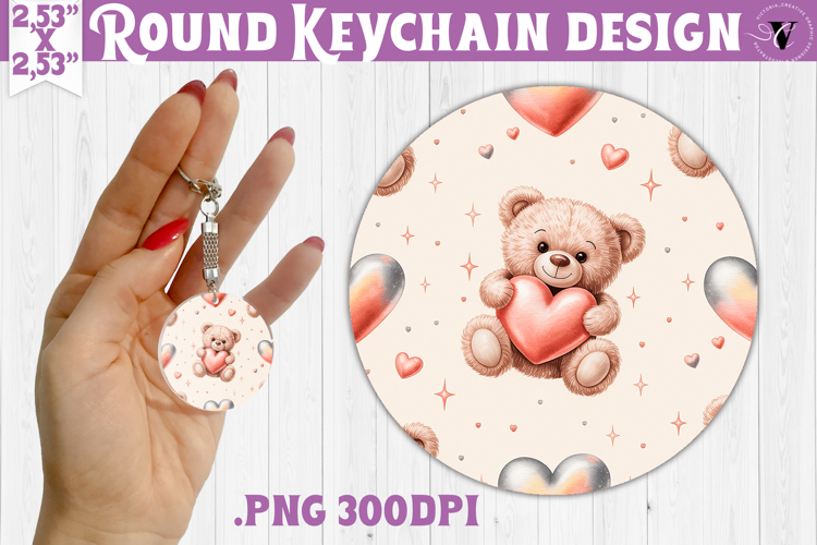 Round keychain | Valentine pattern | Valentines day