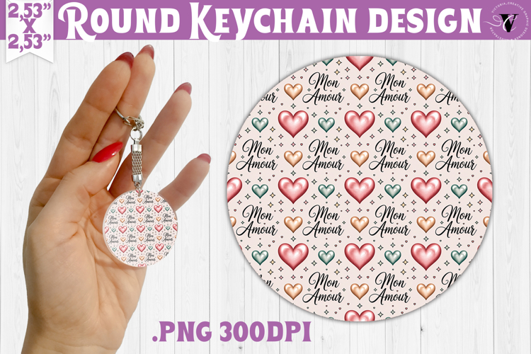 Round keychain | Valentine pattern | Valentine's day