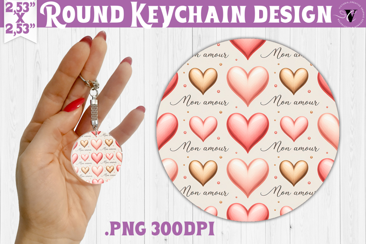 Round keychain | Valentine pattern | Valentines day