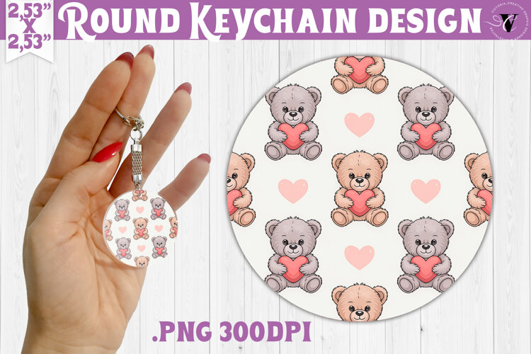 Round keychain | Valentine pattern | Valentine's day example image 1