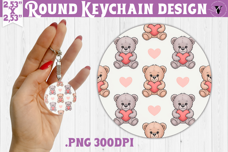 Round keychain | Valentine pattern | Valentine's day