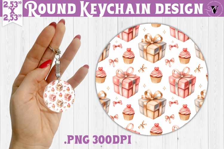 Round keychain | Valentine pattern | Valentine's day