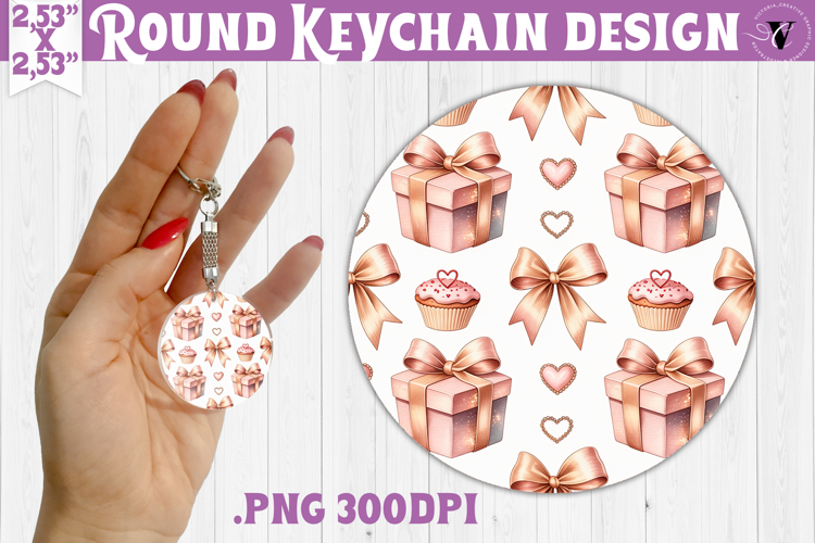 Round keychain | Valentine pattern | Valentines day