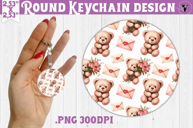 Round keychain | Valentine pattern | Valentine's day