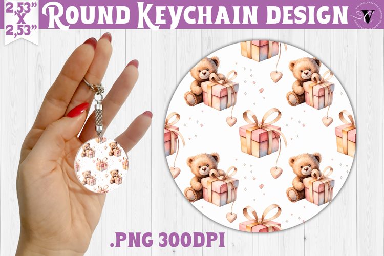 Round keychain | Valentine pattern | Valentine's day