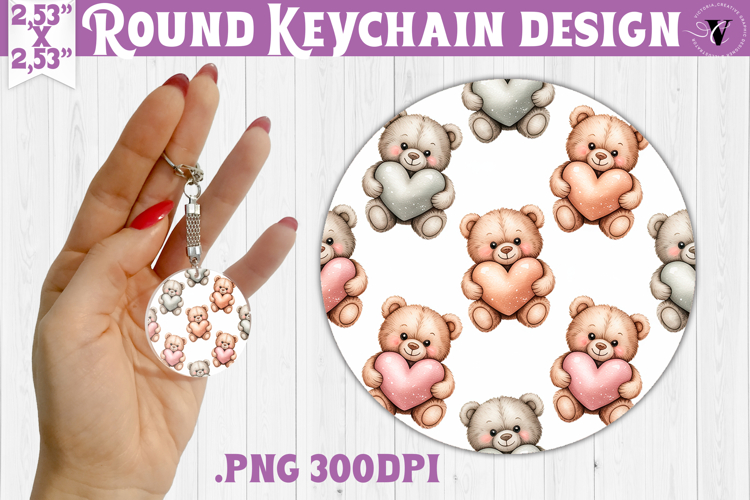 Round keychain | Valentine pattern | Valentines day