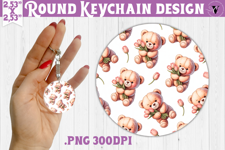 Round keychain | Valentine pattern | Valentines day