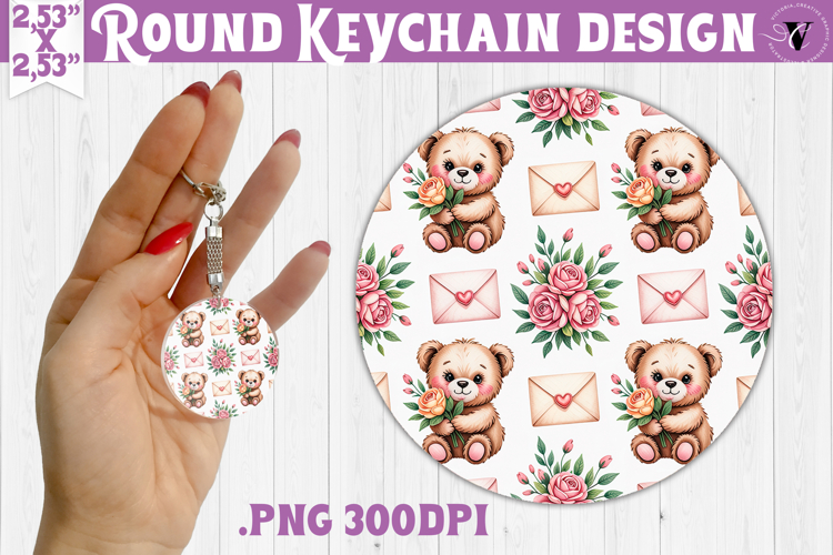 Round keychain | Valentine pattern | Valentines day