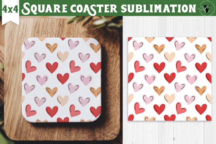 Square Coaster | Valentine pattern | Valentines day
