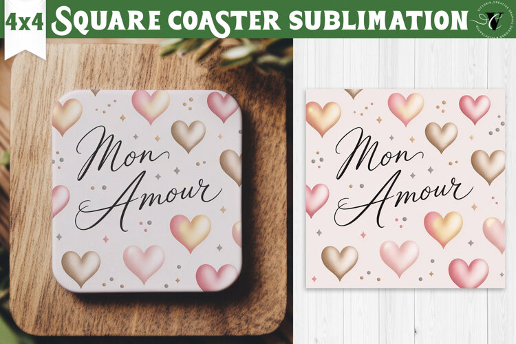 Square Coaster | Valentine pattern | Valentine's day example image 1