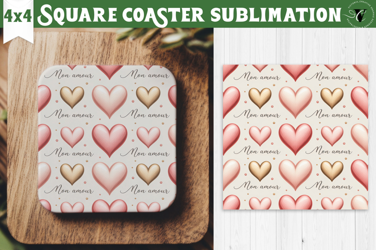 Square Coaster | Valentine pattern | Valentines day