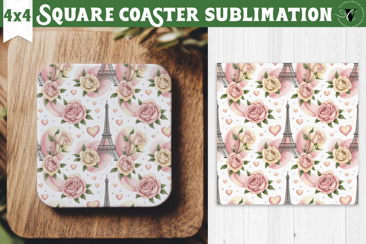 Square Coaster | Valentine pattern | Valentine's day example image 1