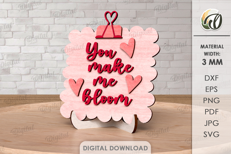 Valentine’s Day Note Stand Laser Cut. Standing Decor SVG