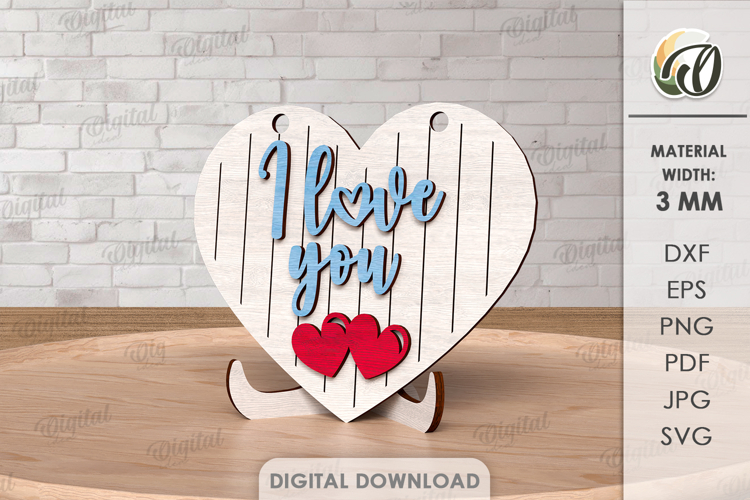 Valentine’s Day Note Stand Laser Cut. Standing Decor SVG
