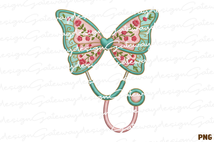 Valentines Nurse Png, Faux Embroidery Stethoscope Png