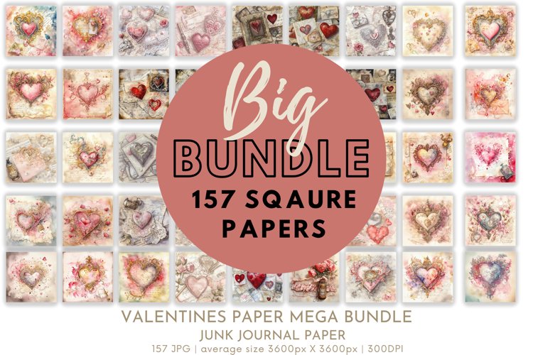 Mega Bundle Valentines Junk Journal Digital Paper example image 1